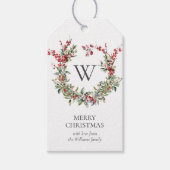 Elegante Monogram Frohe Weihnachtsfeiertage Wreath Geschenkanhänger (Vorderseite)