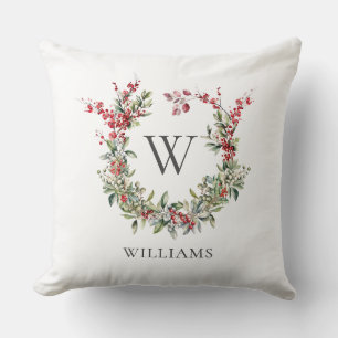 Elegante Monogram Frohe Weihnachtsfeiertage Wreath Kissen