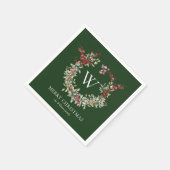 Elegante Monogram Frohe Weihnachtsfeiertage Wreath Serviette (Ecke)