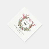 Elegante Monogram Frohe Weihnachtsfeiertage Wreath Serviette (Ecke)