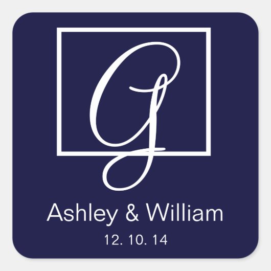Elegante Monogram Gastgeschenk Hochzeit Labels Quadratischer Aufkleber (Vorderseite)