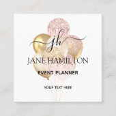 Elegante Monogram Glitzer Balloons Quadratische Visitenkarte (Vorderseite)