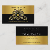 Elegante Monogram Gold and Black Business Card Visitenkarte (Vorne/Hinten)