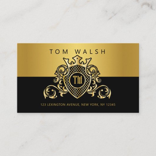 Elegante Monogram Gold and Black Business Card Visitenkarte (Vorderseite)