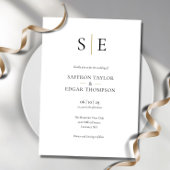 Elegante Monogram Gold Black Foto Wedding Einladung
