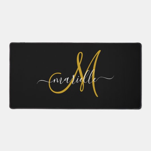 Elegante Monogram Gold Black Schreibtischunterlage (Vorderseite)
