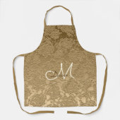 Elegante Monogram Gold Floral Cooking Schürze (Vorderseite)