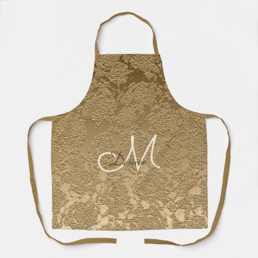 Elegante Monogram Gold Floral Cooking Schürze (Vorderseite)
