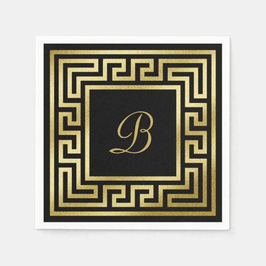 Elegante Monogram Gold Glitzer Griechischer Key Bl Serviette (Vorderseite)
