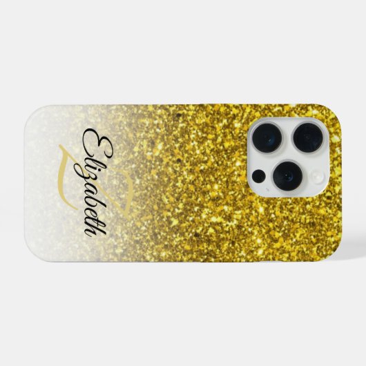 Elegante Monogram Gold Glitzer Ombre Vorname iPhone Hülle (Rückseite (Horizontal))
