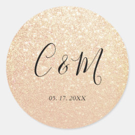 Elegante Monogram Gold Glitzer Wedding Runder Aufkleber