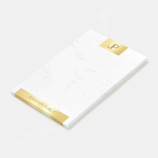 Elegante Monogram Gold Marble Moderne Vorlage Post-it Klebezettel (angewinkelt)