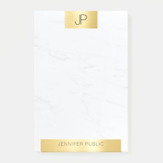 Elegante Monogram Gold Marble Moderne Vorlage Post-it Klebezettel (Vorderseite)