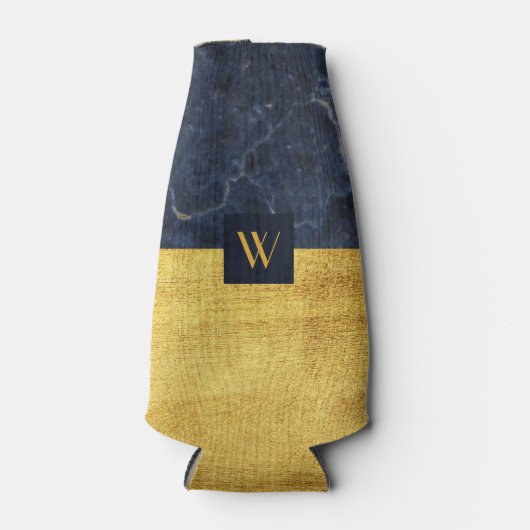 Elegante Monogram Gold-Marmor Flaschenkühler (Vorderseite)