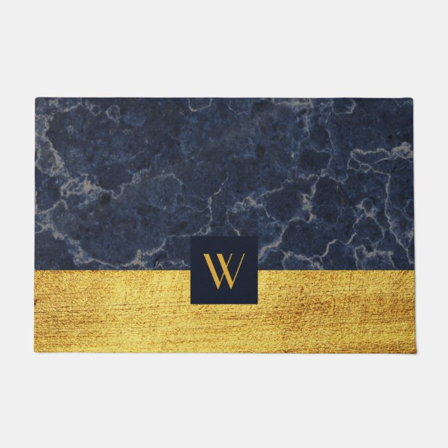 Elegante Monogram Gold-Marmor Fußmatte (Vorderseite)