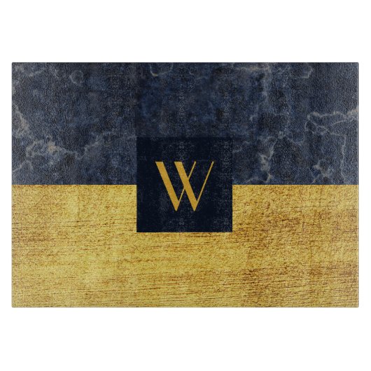 Elegante Monogram Gold-Marmor Schneidebrett (Vorderseite)
