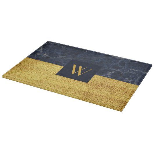 Elegante Monogram Gold-Marmor Schneidebrett (Ecke)