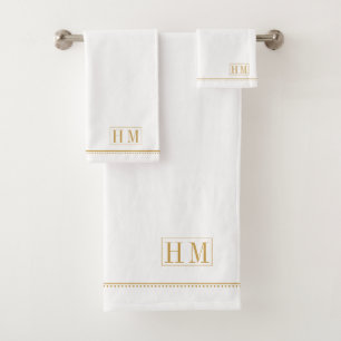 Elegante Monogram Gold Name White Badhandtuch Set