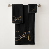 Elegante Monogram Gold Script Name Badhandtuch Set (Insitu)