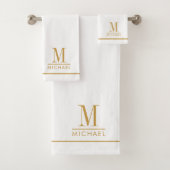 Elegante Monogram Gold Script Name Weiß Badhandtuch Set (Insitu)