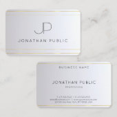 Elegante Monogram Gold Silver Rounded Visitenkarte (Vorne/Hinten)