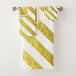 Elegante Monogram Gold Stripes Badhandtuch Set