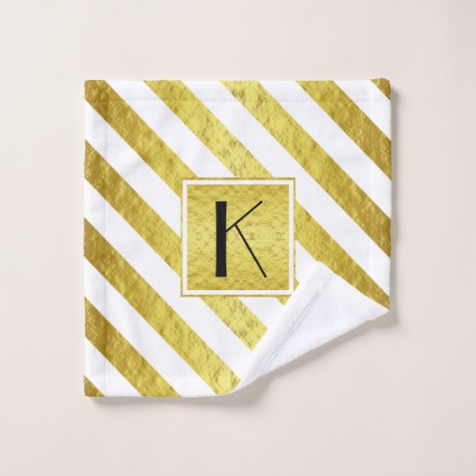 Elegante Monogram Gold Stripes Badhandtuch Set (Waschlappen)