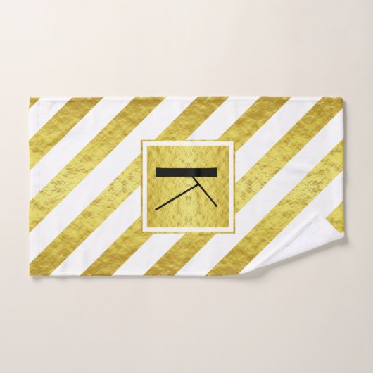 Elegante Monogram Gold Stripes Badhandtuch Set (Handtuch)