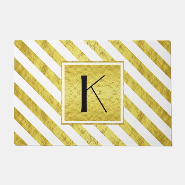 Elegante Monogram Gold Stripes Fußmatte (Vorderseite)