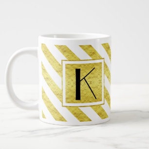 Elegante Monogram Gold Stripes Jumbo-Tasse