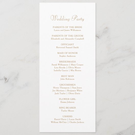 Elegante Monogram Gold White Wedding Timeline Flat Programm (Rückseite)