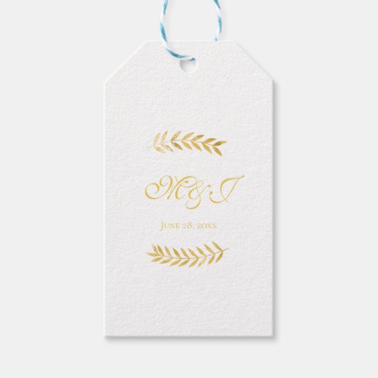 Elegante Monogram Golden Blätter Gastgeschenk Hoch Geschenkanhänger (Vorderseite)
