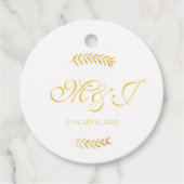 Elegante Monogram Golden Blätter Wedding Geschenkanhänger (Vorderseite)