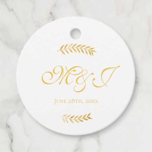 Elegante Monogram Golden Blätter Wedding Geschenkanhänger (Vorderseite)