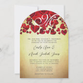 Elegante Monogram Golden Romantic Rote Rose Weddin Einladung (Vorderseite)