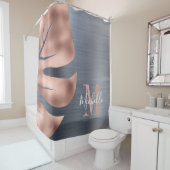 Elegante Monogram Graue Rose Gold Palm Leaf Duschvorhang (Beispiel)