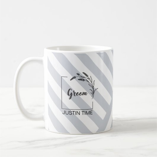 Elegante Monogram Graue Stripte Tasse (Links)
