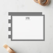 Elegante Monogram Gray Border Minimalistisch Note  Mitteilungskarte (Vorderseite/Rückseite Beispiel)