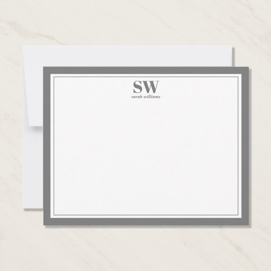 Elegante Monogram Gray Border Minimalistisch Note  Mitteilungskarte