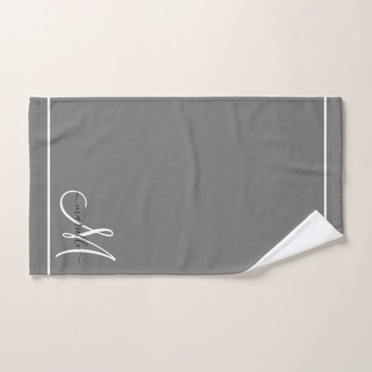 Elegante Monogram, Gray White Script Name Badhandtuch Set (Handtuch)