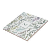 Elegante Monogram Green Blue Botanical Watercolor Fliese (Seite)