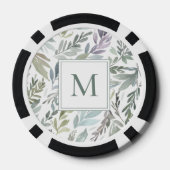 Elegante Monogram Green Blue Botanical Watercolor Pokerchips (Rückseite)