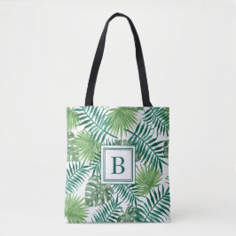 Elegante Monogram Green Botanical Palm Blätter Tasche