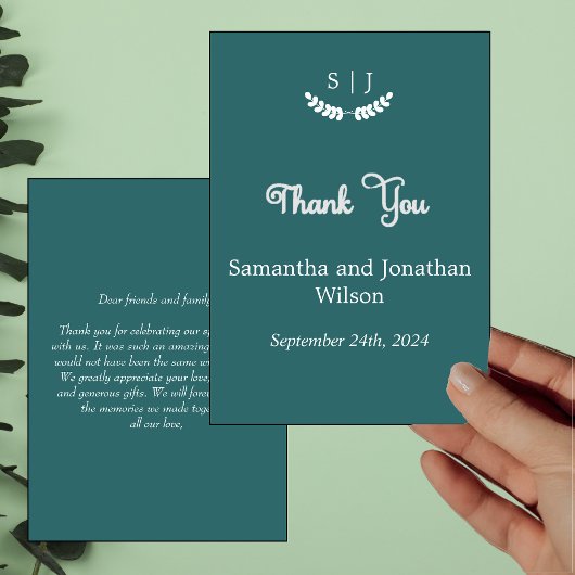 Elegante Monogram Green Jewel Tone Dankeschön Card Einladung