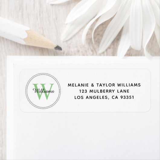 Elegante Monogram Green Return Address Label (Insitu)