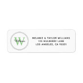 Elegante Monogram Green Return Address Label (Vorne)
