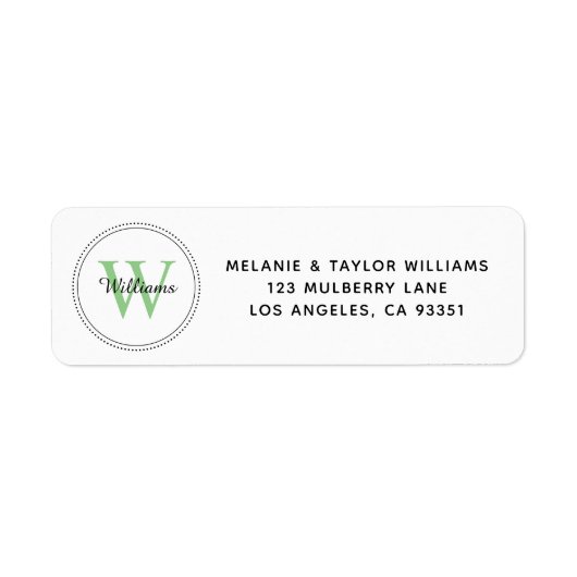 Elegante Monogram Green Return Address Label (Vorne)