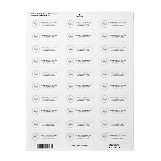 Elegante Monogram Green Return Address Label (Vorne)