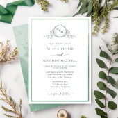 Elegante Monogram Green Watercolor Wedding Invitat Einladung
