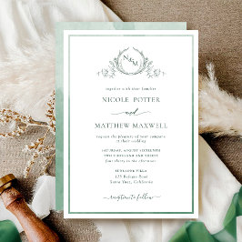 Elegante Monogram Green Watercolor Wedding Invitat Einladung